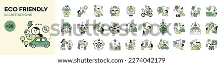 Activities for environmental protection. Eco friendly people mega set. Royalty-Free Stock Photo #2274042179