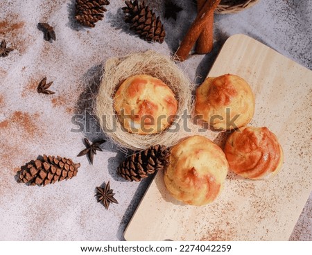 Cakes with Pine and worter. This picture take on top angle 