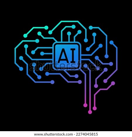 AI brain circuit board icon, Artificial intelligence technological chip, Vector illustration