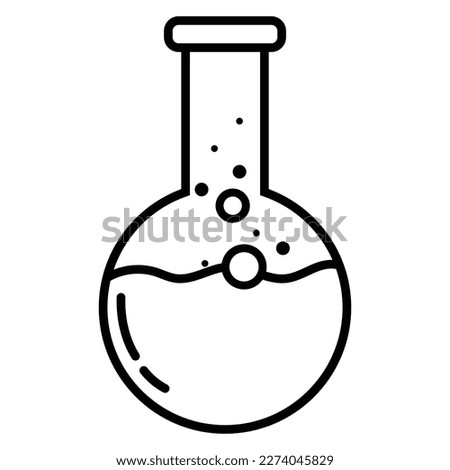 Round bottom flask with liquid bubble line icon. Laboratory glassware equipment vector outline sign Royalty-Free Stock Photo #2274045829