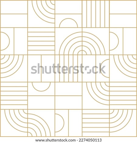 Geometric Pattern With Minimalist Mid Century Modern Gold Line Pattern Art Print For Glass And Wooden Art Work. Flat Hand Lines Drawing In Golden