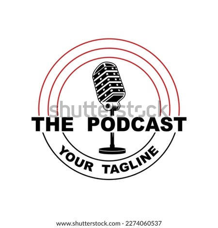 Podcast or Radio Logo design using Microphone and Headphone icon with slogan template
