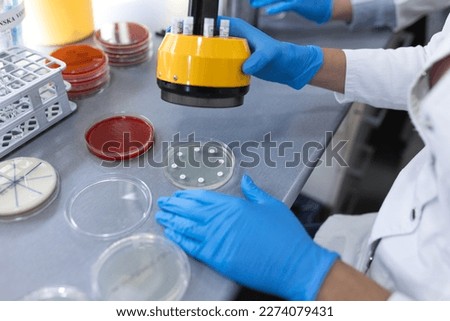 Medical Science Laboratory, Antibiotic susceptibility testing. Scientist Does testing antibiotics. Ambitious Young Biotechnology Specialist, working with Advanced Equipment. Royalty-Free Stock Photo #2274079431