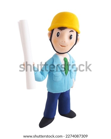 Male full body in work clothes with drawings(This is a photo of a clay work)