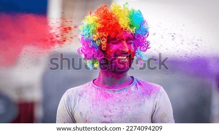 Color powder on face during holi festival