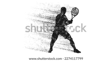 Abstract silhouette of a tennis player on white background. Tennis player man with racket hits the ball. Vector illustration