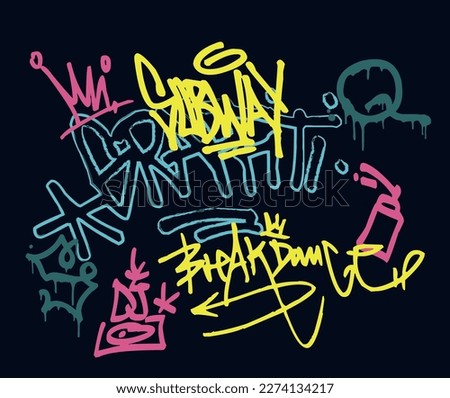 Urban street art neon graffiti typography slogan with spray effect emoji for graphic tee t shirt or poster - Vector Royalty-Free Stock Photo #2274134217
