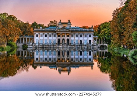 Palace on the Isle in Royal Lazienki Park at twilight, city of Warsaw in Poland. Royalty-Free Stock Photo #2274145279