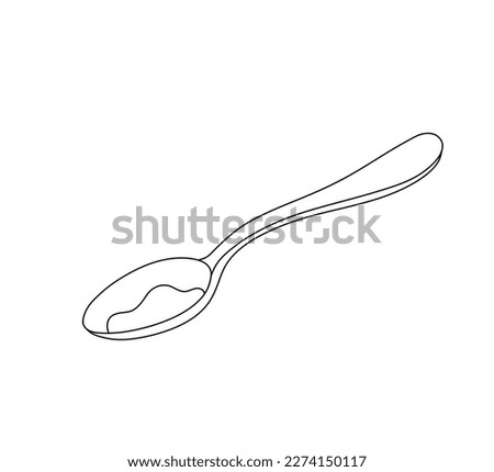 Vector isolated one single spoon with food colorless black and white contour line easy drawing