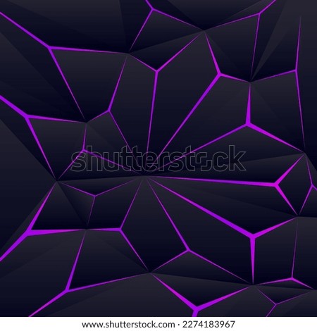 Abstract Polygonal Dark Neon Purple Light On Black Triangles Background Pattern Vector Design