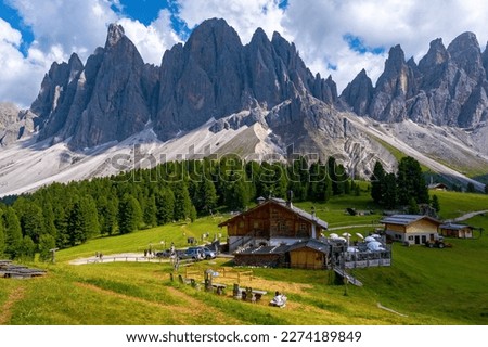 Geisler Alm, Dolomites Italy, hiking in the mountains of Val Di Funes in Italian Dolomites, Nature Park Geisler-Puez with Geisler Alm in South Tyrol. Italy Europe zanser alm Royalty-Free Stock Photo #2274189849