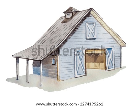 
Watercolor house, cottage  isolated on white background. Forest cabin illustration. Handdrawn house design.