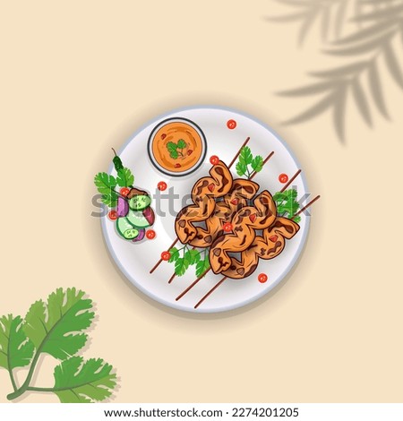 Drawn Satay Illustration, And Premium Watercolor Background, Best Satay Asian Food Premium Hi-Quality Creative Food Satay Illustration.