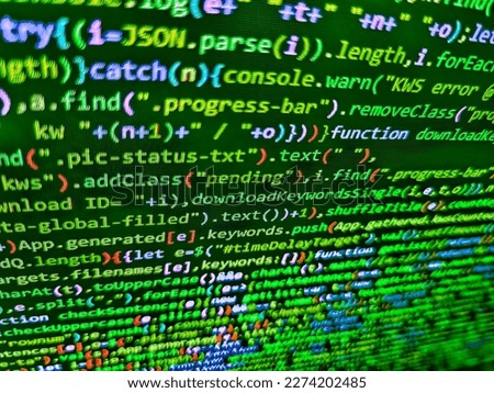 Programming preventing hacks in Internet security. Art design website digital page. Computer code on laptop (web developing). Fabric tweed texture, background. Writing programming functions on laptop