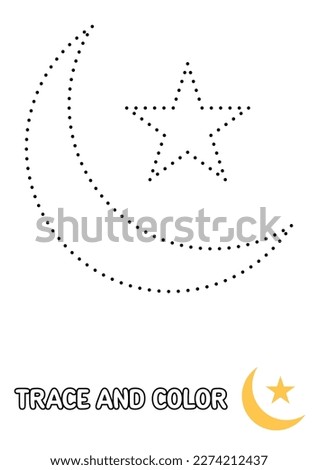 Eid Moon tracing and coloring worksheet for kids
