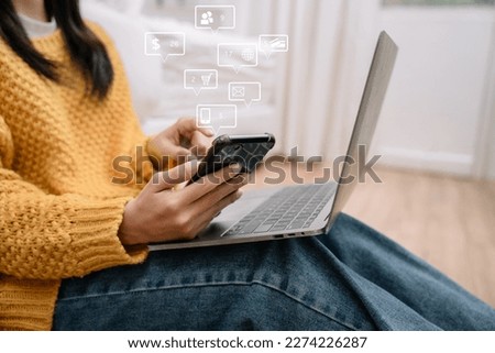 woman hand holding smartphone, device technology social media.