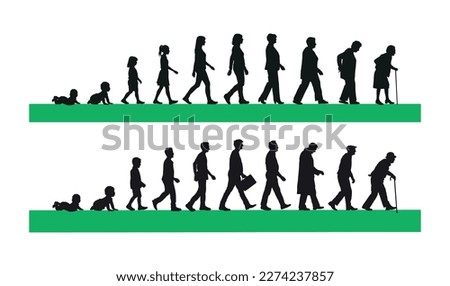 Life cycles of man and woman from a little baby to senior age silhouette vector illustration.  Royalty-Free Stock Photo #2274237857