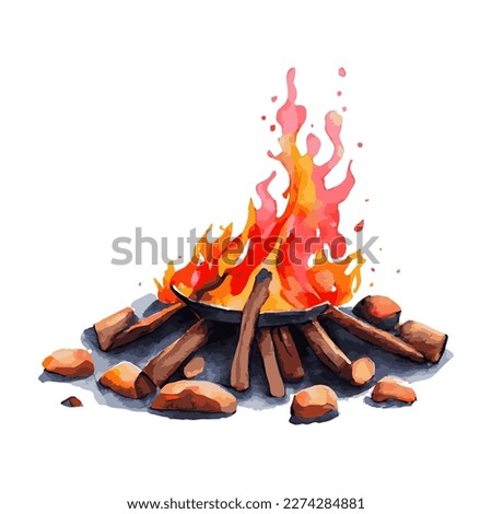 Bonfire. Balefire. Firewood camping. Campfire. Forest travelling. Tourism. Watercolor style. vector illustrations. Royalty-Free Stock Photo #2274284881