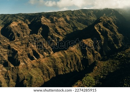 Aerial view of Waimea Canyon Grand Canyon of the Pacific on the western side of Kauai island in Hawaii. High quality photo