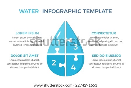 Water drop divided on four elements as puzzle pieces, water infographic template, vector eps10 illustration