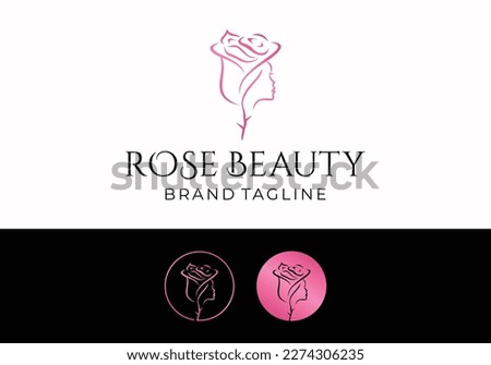 Creative flower rose with women face for beauty logo design