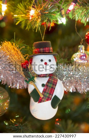 Beautiful funny snowman on Christmas Tree