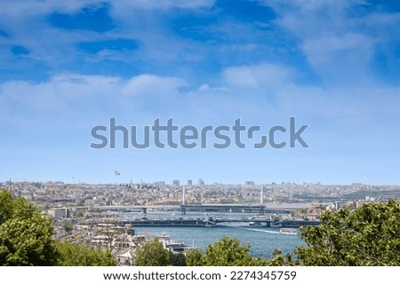 Picture of the landscape of the Golden Horn in Istanbul, Turkey. The Golden Horn is a major urban waterway and the primary inlet of the Bosphorus in Istanbul, Turkey.
