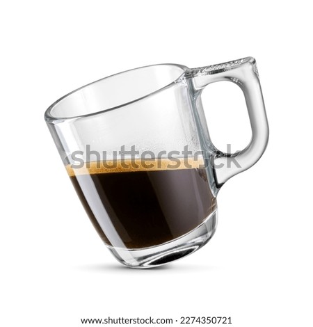 Half glass cup of espresso coffee isolated on white background. Levitation. No people. Royalty-Free Stock Photo #2274350721