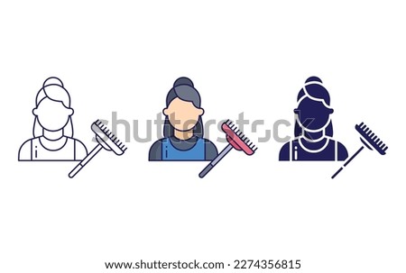 Cleaning Woman line and solid illustration icon