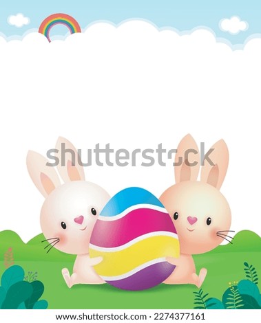 Happy Easter day poster. Little Rabbit Bunny cartoon design with greeting card. Easter egg festival poster background banner template isolated vector illustration