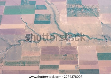 Aerial view of drought stricken farmland in the midwest USA Royalty-Free Stock Photo #2274378007