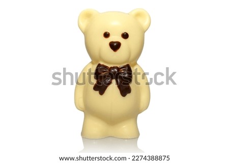 White chocolate teddy bear gift on a white background.