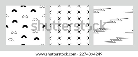 Set of seamless patterns with abstract shapes. line, point, shape isolated on white background. for print, paper, social media networks, banners. Modern vector art illustration