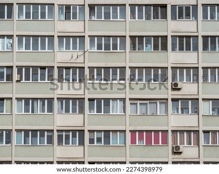 New reconditioned old communist apartment building. Ugly traditional communist housing ensemble Royalty-Free Stock Photo #2274398979