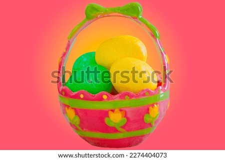 Decorative Easter eggs in a basket capture the magic and tradition of the holiday. The high-quality image adds a touch to your creative project. Perfect for evoking the excitement and joy of children 