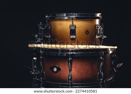 Drums on a dark background isolated, percussion instruments.