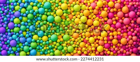 Many rainbow gradient random bright soft balls background. Colorful balls background for kids zone or children's playroom. Huge pile of colorful balls in different sizes. Vector background Royalty-Free Stock Photo #2274412231