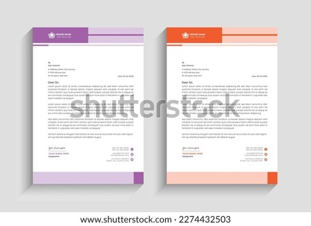 corporate, creative modern abstract elegant letterhead design template for Business, Letterhead template with blue, yellow, green,  pink color, Letterhead template in flat style. 