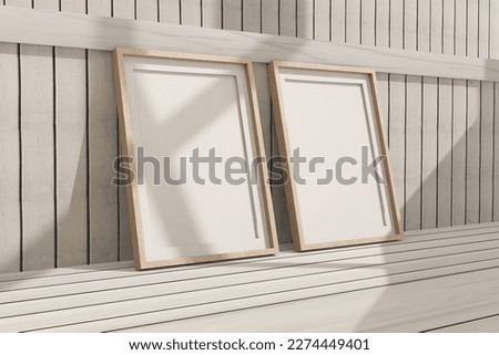 Wooden rectangular mock-up, interior design poster scheme, white wooden background,set of 2,iso sizes