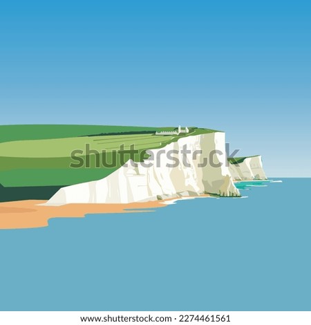 White Cliffs of Dover. Flat style illustration.  Royalty-Free Stock Photo #2274461561