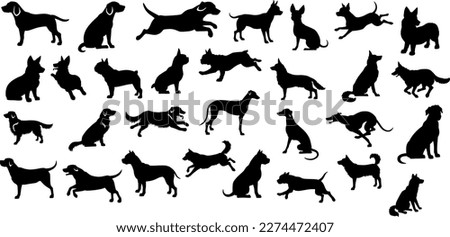 Vector isolated black silhouette dog collection