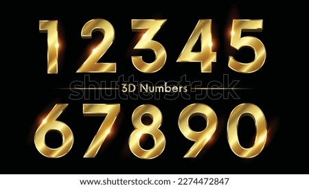 Golden Number 3D Style Font. one to Nine Isolated Letters. Birthday golden numbers Vector design elements. Golden numbers set. Vector 3d illustration. Realistic shiny characters Royalty-Free Stock Photo #2274472847