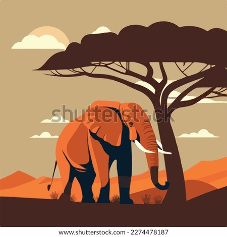 African elephant in the savanna. Threatened or endangered species animals. Flat vector illustration concept