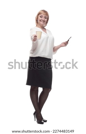 business woman with smartphone and coffee to take away.