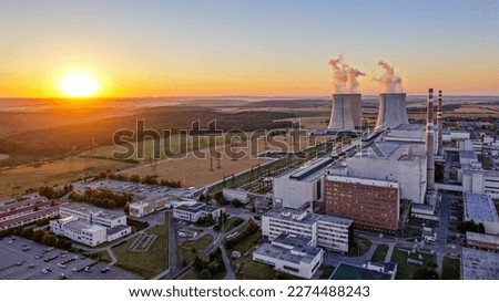 Sunrise over the Dukovany nuclear power plant with cooling towers in the Czech Republic Royalty-Free Stock Photo #2274488243