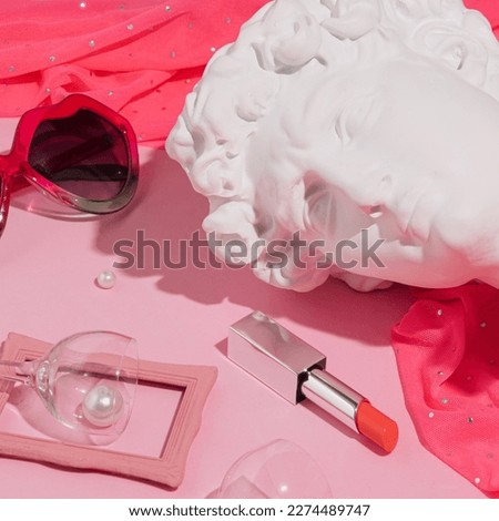 Summer fashion and beauty products elements, cute girly romantic trends. Coral red and pink color palette.