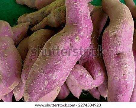 Closeup picture bunch of purple sweet potato, on the market