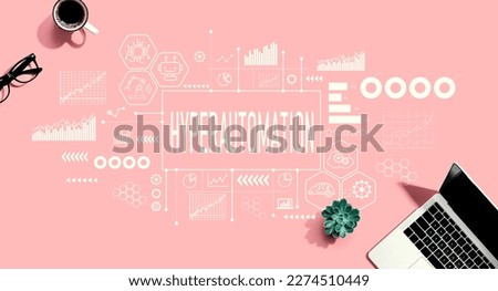 Hyperautomation theme with a laptop computer on a pink background
