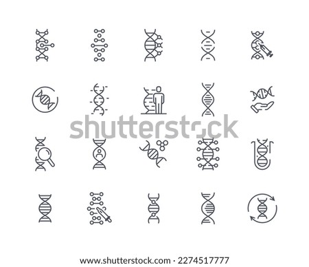 Dna icons outline set. Laboratory studies of cell structure. Medical experiments and research. Chemistry and microbiology, genetics. Cartoon flat vector illustrations isolated on white background Royalty-Free Stock Photo #2274517777