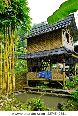 beautiful and simple bamboo gazebo with pond